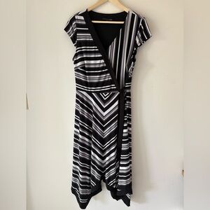 Madison Leigh Black and White Striped Faux Wrap Dress women’s 14